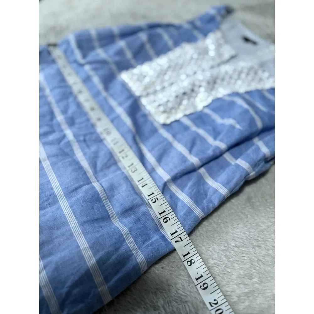 Talbots Linen‎ Blend Chambray Striped Shift Dress Size 6 Blue White Sleeveless